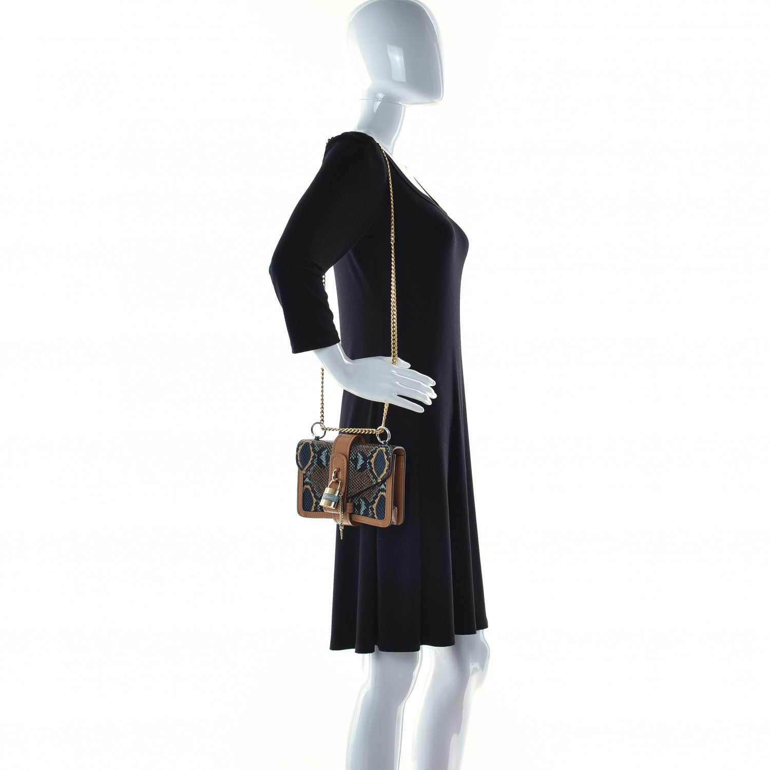Chloe Python Embossed Shiny Calfskin Mini Aby Chain Shoulder Bag Faded Blue 3 of 13