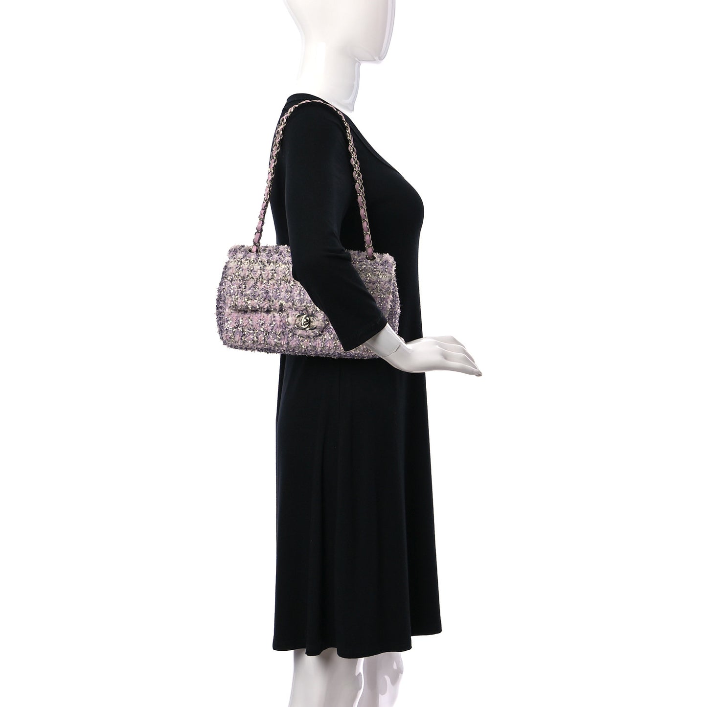 Tweed Medium Single Flap Pink