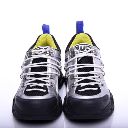 Gucci X SEGA Metallic Calfskin Mesh Womens Flashtrek Sneakers 35.5 Silver Black 2 of 9