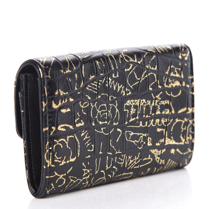 Chanel Calfskin Crocodile Embossed Graffiti 2.55 Cocodile Reissue Flap Card Holder Black Gold 3 of 9