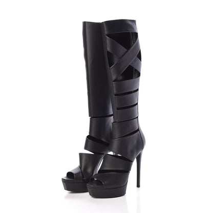 Gucci Calfskin Helena Tall Cutout Boots 37 Black 3 of 8