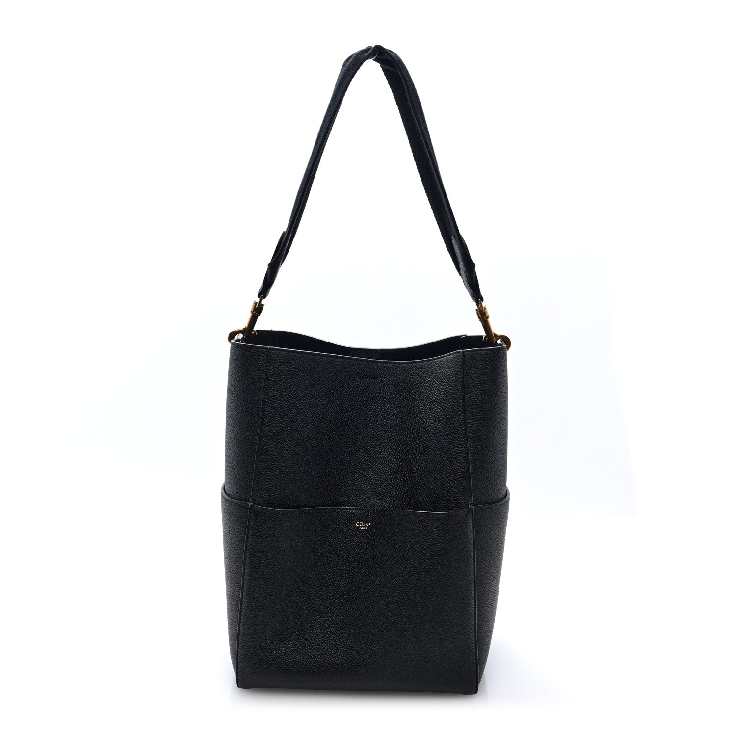 Celine Soft Grained Calfskin Sangle Bucket Bag Black 1 of 9