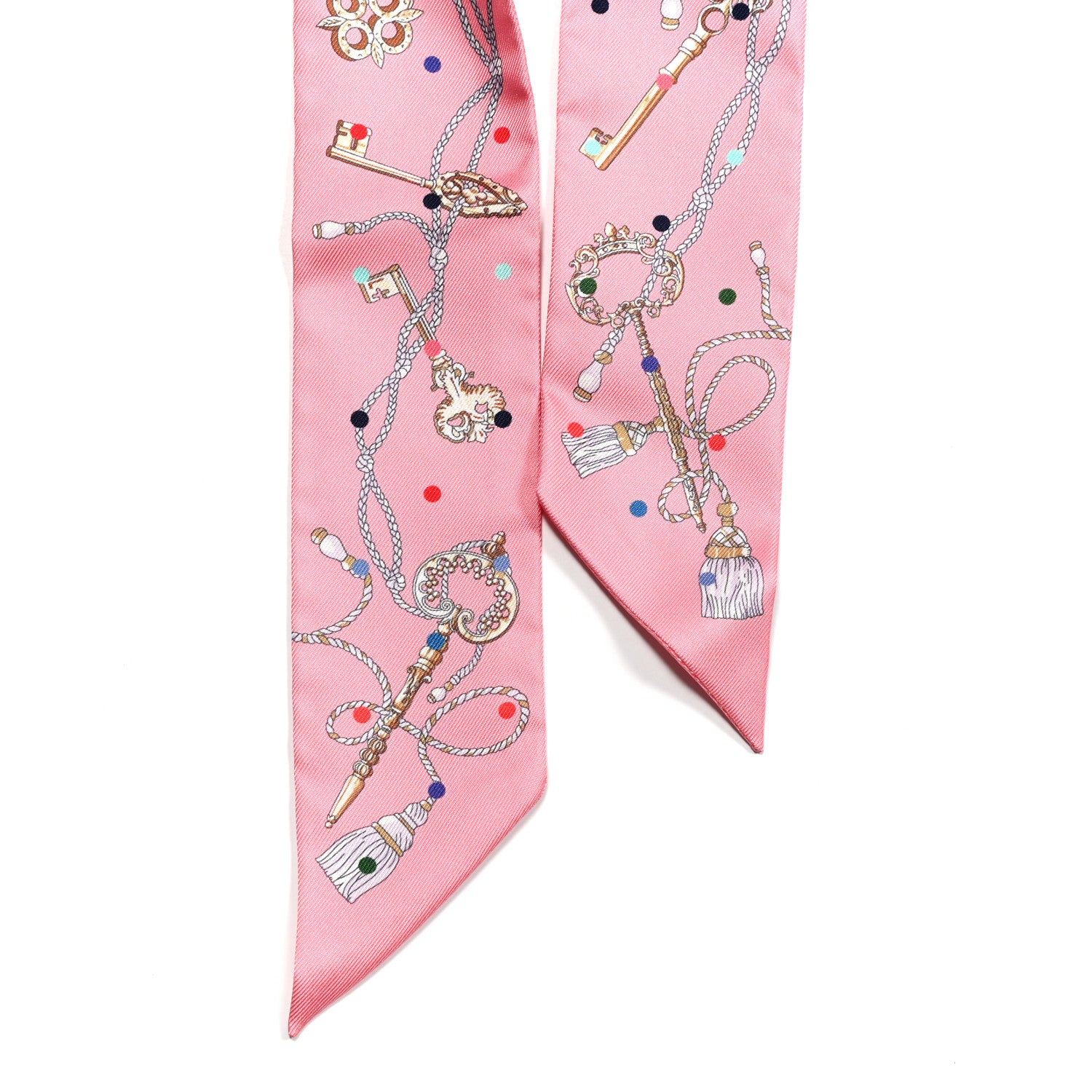 Hermes Silk Les Cles A Pois Twilly Rose Beige Multicolor 2 of 3