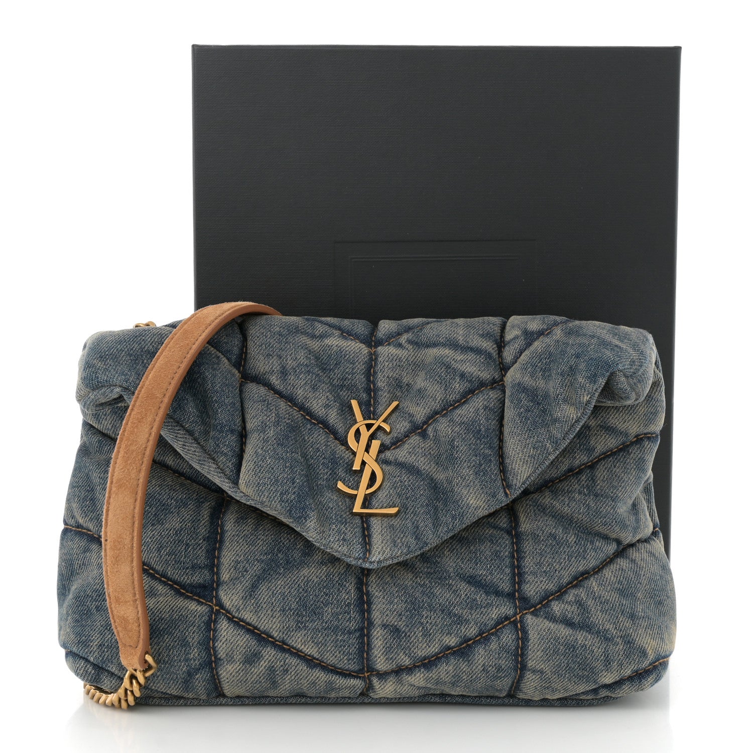Saint Laurent Denim Quilted Toy Loulou Puffer Monogram Chain Satchel Blue Cinnamon 11 of 11