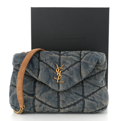 Saint Laurent Denim Quilted Toy Loulou Puffer Monogram Chain Satchel Blue Cinnamon 11 of 11