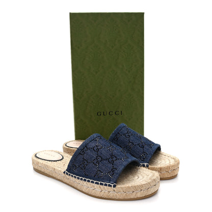 Gucci Denim Crystals GG Monogram Espadrille 20mm Slide Sandals 39 Denim 10 of 10