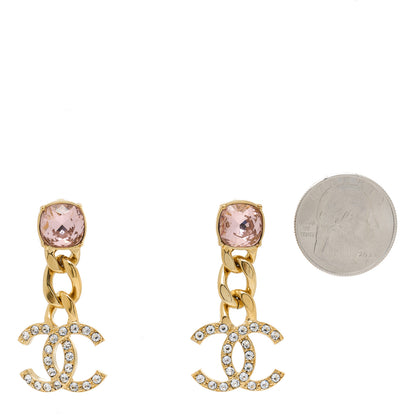 Chanel Glass Crystal CC Chain Drop Earrings Pink Gold 2 of 5