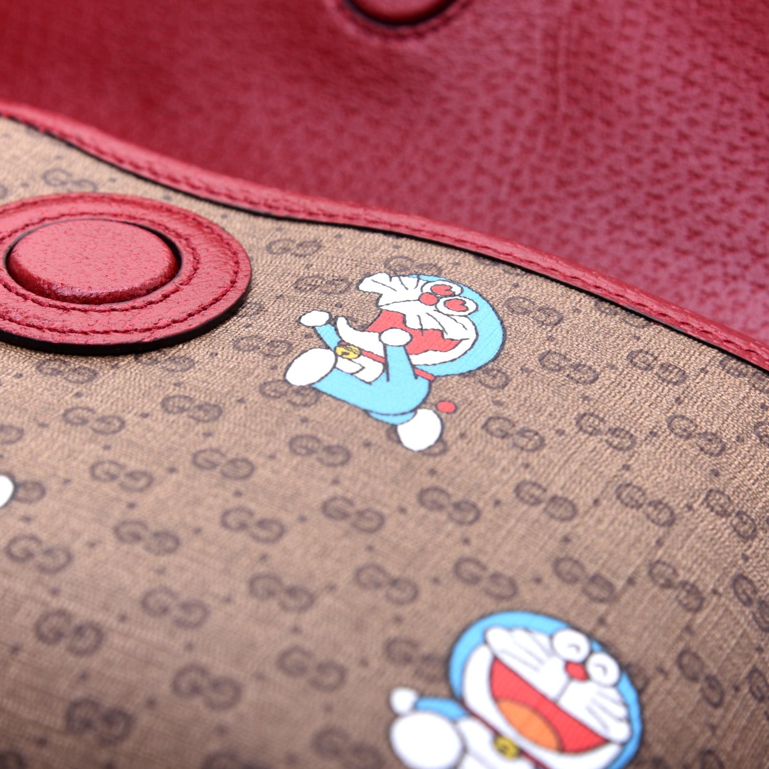 Gucci X DORAEMON Mini Vintage GG Supreme Monogram Web Slim Belt Bag Beige Cherry Red 13 of 14