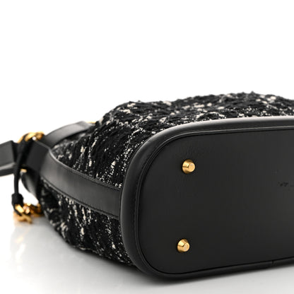Christian Dior Calfskin Tweed Cannage Medium C'est Chain Bucket Bag Black White 9 of 11