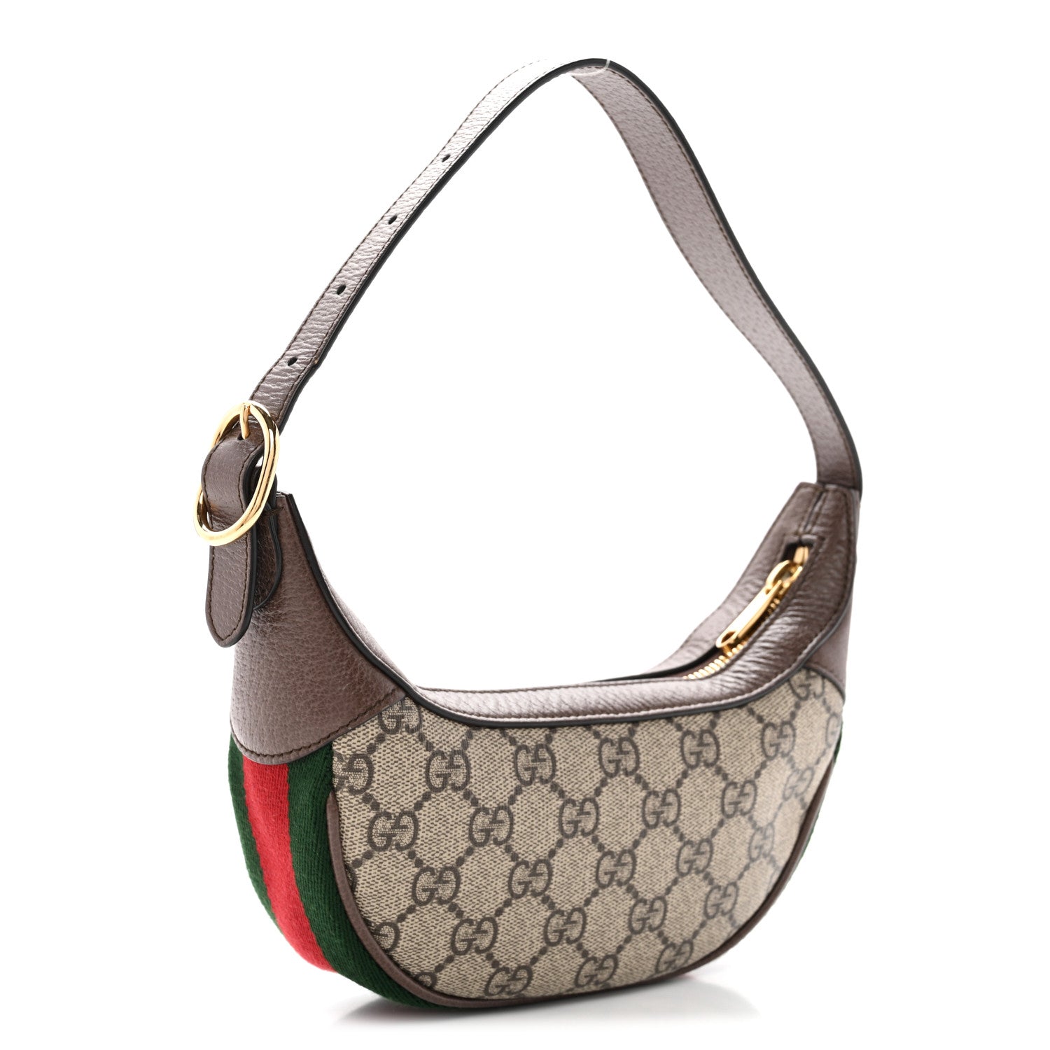 Gucci GG Supreme Monogram Textured Calfskin Web Mini Ophidia Half Moon Hobo Beige Ebony New Acero 3 of 12