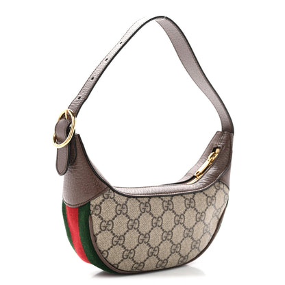 Gucci GG Supreme Monogram Textured Calfskin Web Mini Ophidia Half Moon Hobo Beige Ebony New Acero 3 of 12