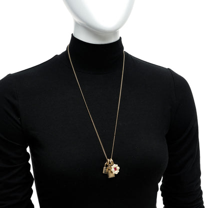 Chanel Crystal Pearl Lock Perfume Bottle CC Pendant Necklace Gold Red White 2 of 5
