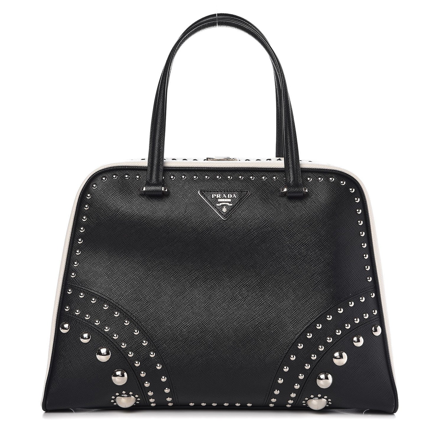 Saffiano Studded Pyramid Bag Black White