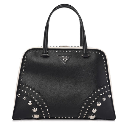 Prada Saffiano Studded Pyramid Bag Black White 1 of 9
