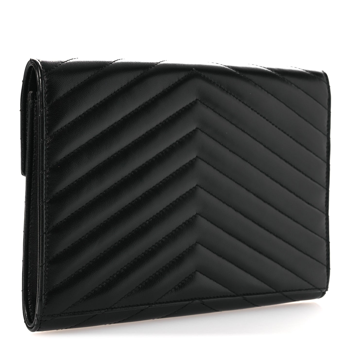 Lambskin Matelasse Chevron Monogram Cassandre Flap Pouch Black