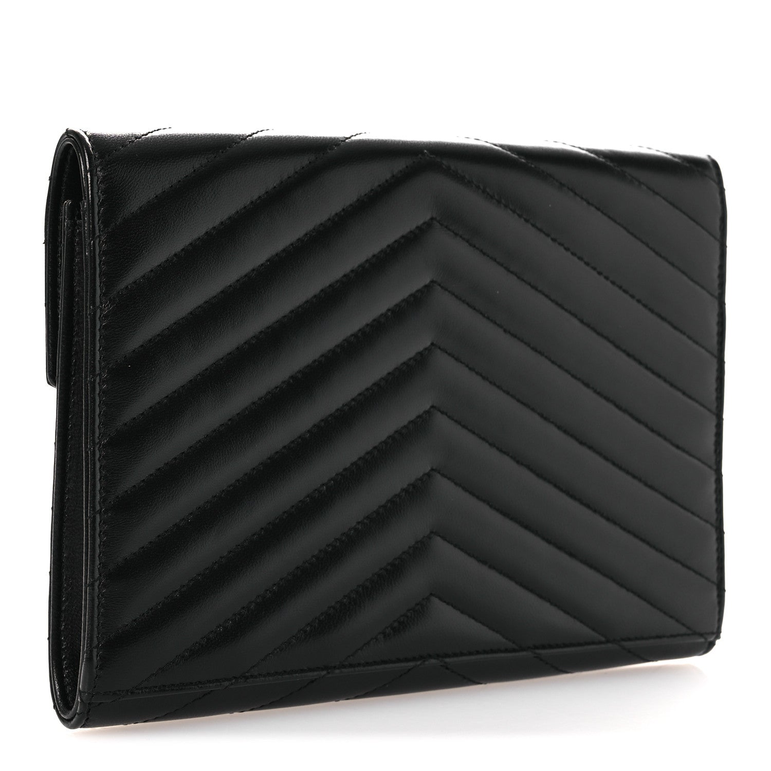 Saint Laurent Lambskin Matelasse Chevron Monogram Cassandre Flap Pouch Black 3 of 9