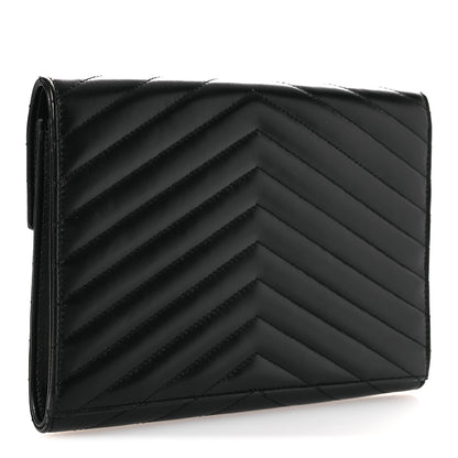 Saint Laurent Lambskin Matelasse Chevron Monogram Cassandre Flap Pouch Black 3 of 9