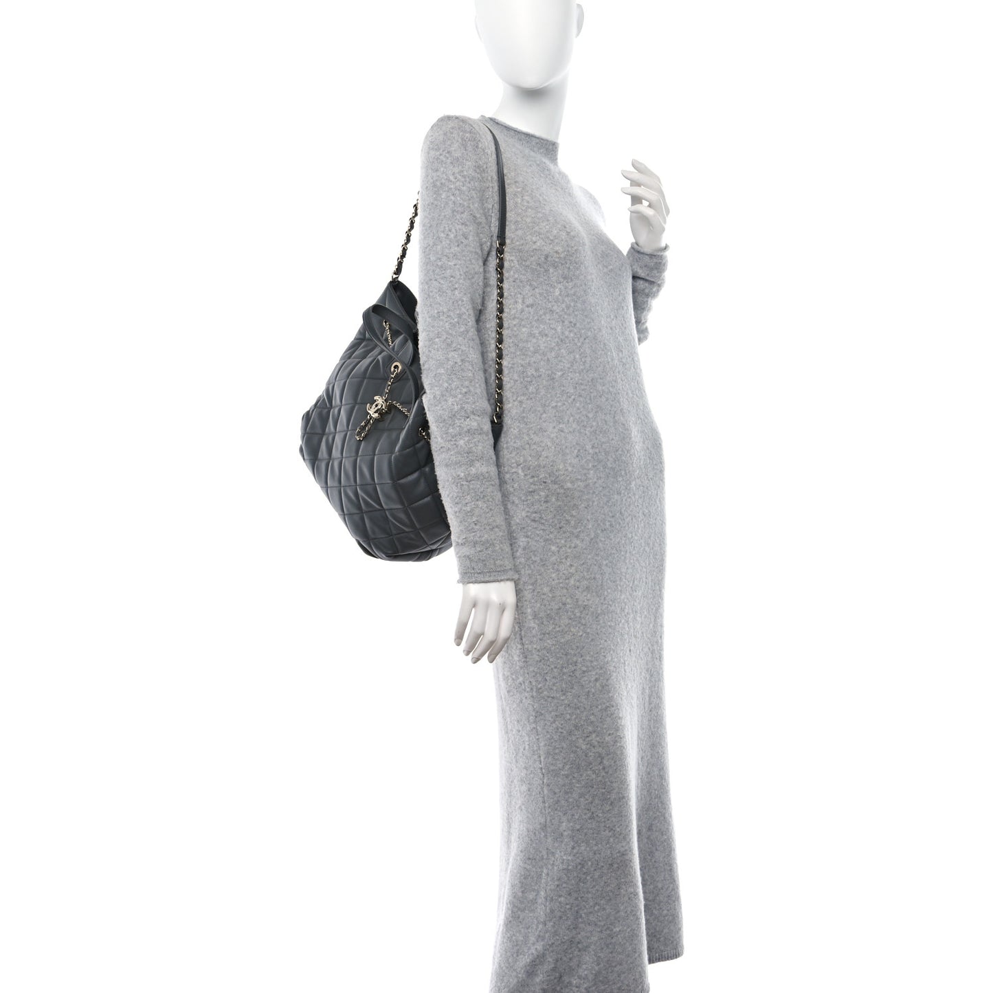 Lambskin Quilted CC Dweller Drawstring Tote Grey
