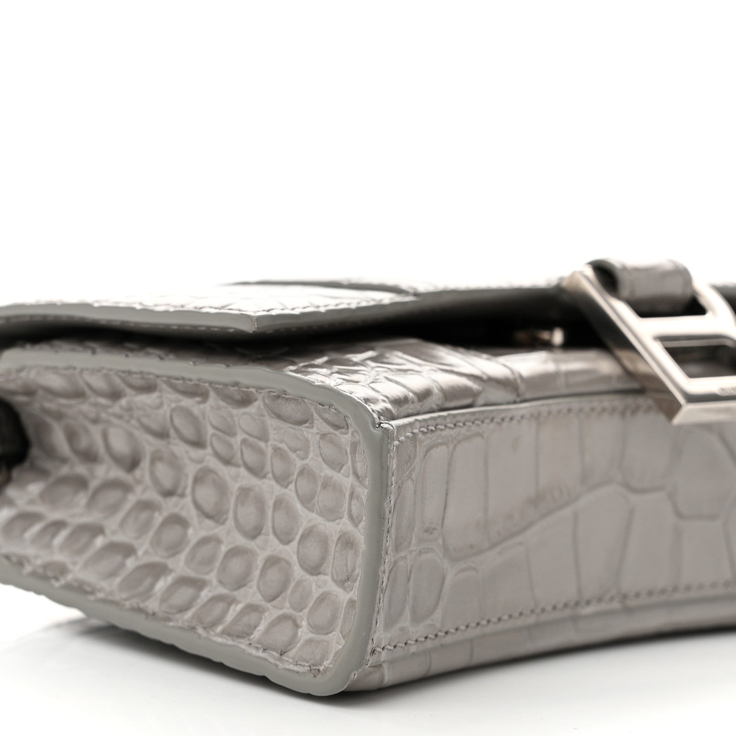 Balenciaga Shiny Calfskin Crocodile Embossed Hourglass Chain Bag Balenciaga Steel Grey 8 of 10