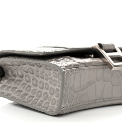 Balenciaga Shiny Calfskin Crocodile Embossed Hourglass Chain Bag Balenciaga Steel Grey 8 of 10