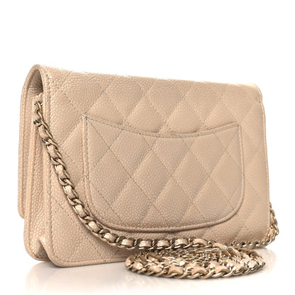 Chanel Pearly Caviar Quilted Wallet On Chain WOC Beige 3 of 13