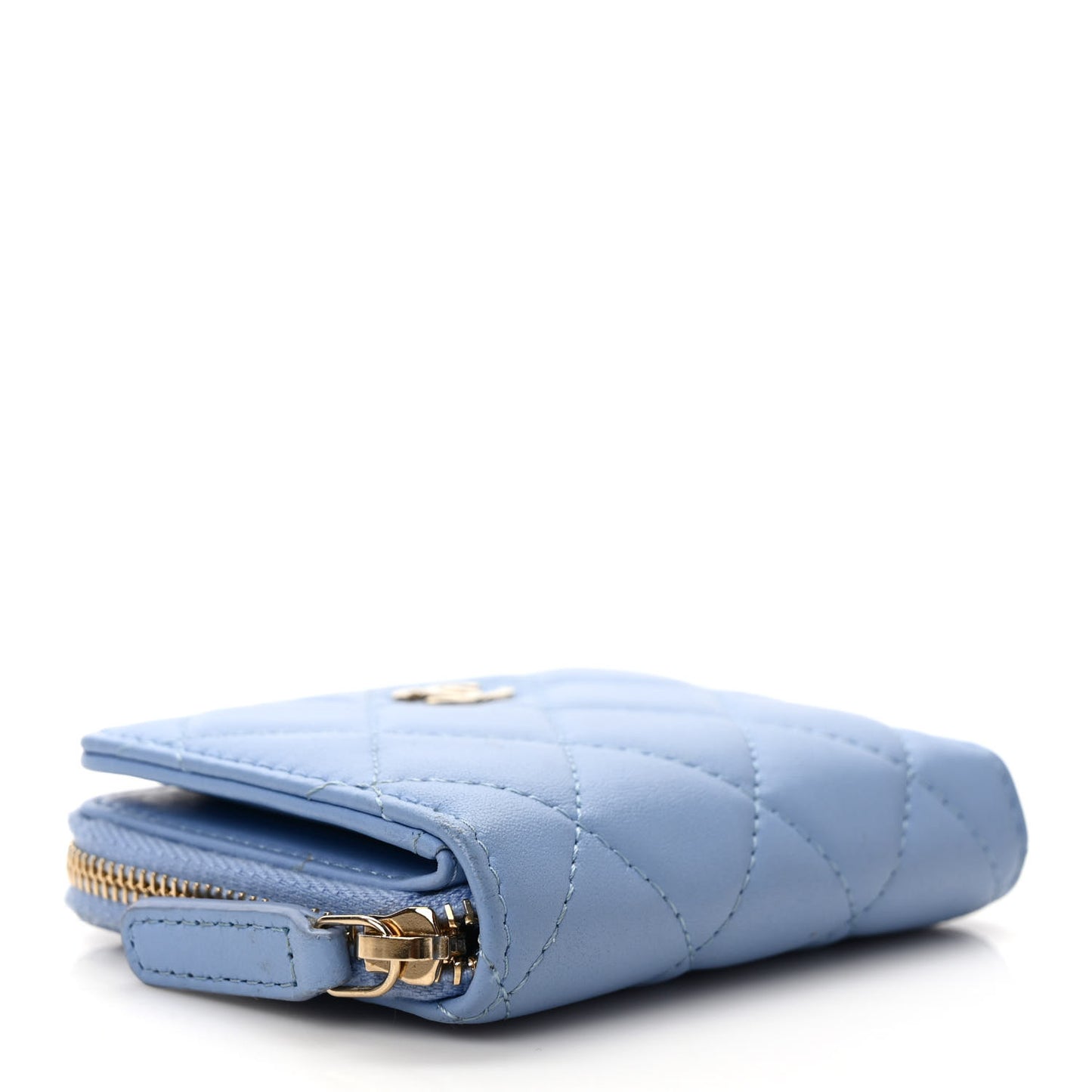 Lambskin Quilted Compact Zipped Wallet Light Blue