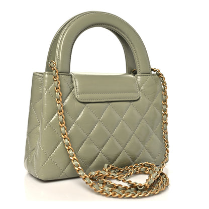 Chanel Shiny Aged Calfskin Quilted Nano Kelly Shopper Khaki 3 of 10