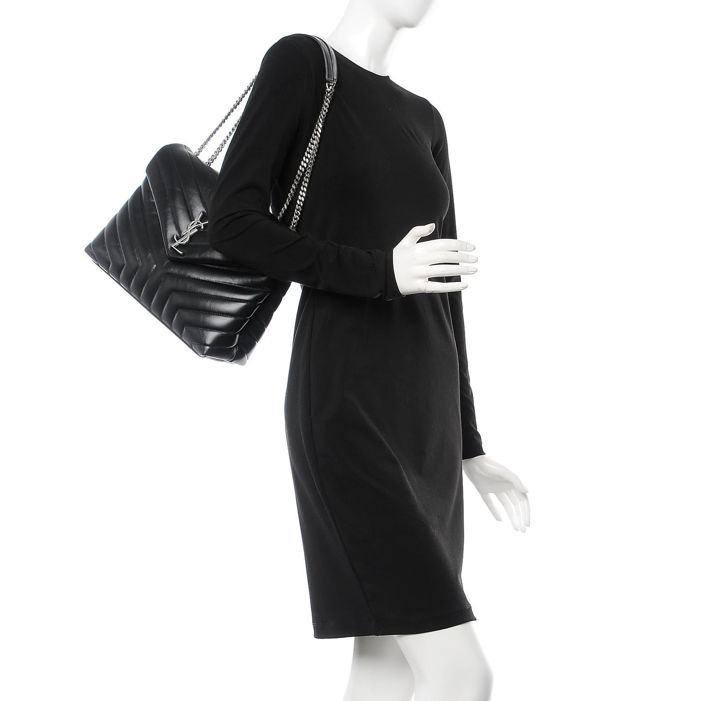 Calfskin Y Quilted Monogram Medium Loulou Chain Satchel Black