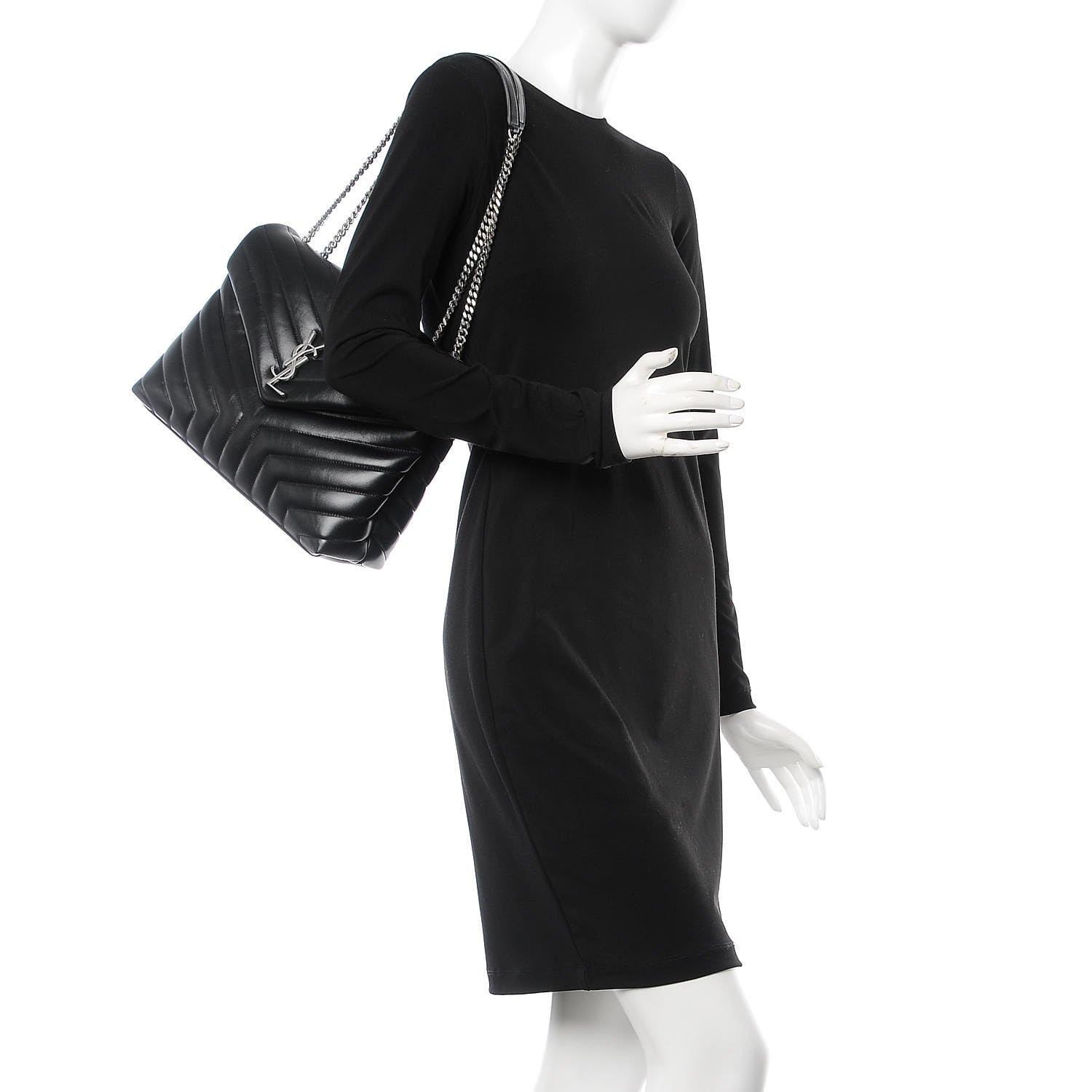 Saint Laurent Calfskin Y Quilted Monogram Medium Loulou Chain Satchel Black 3 of 8