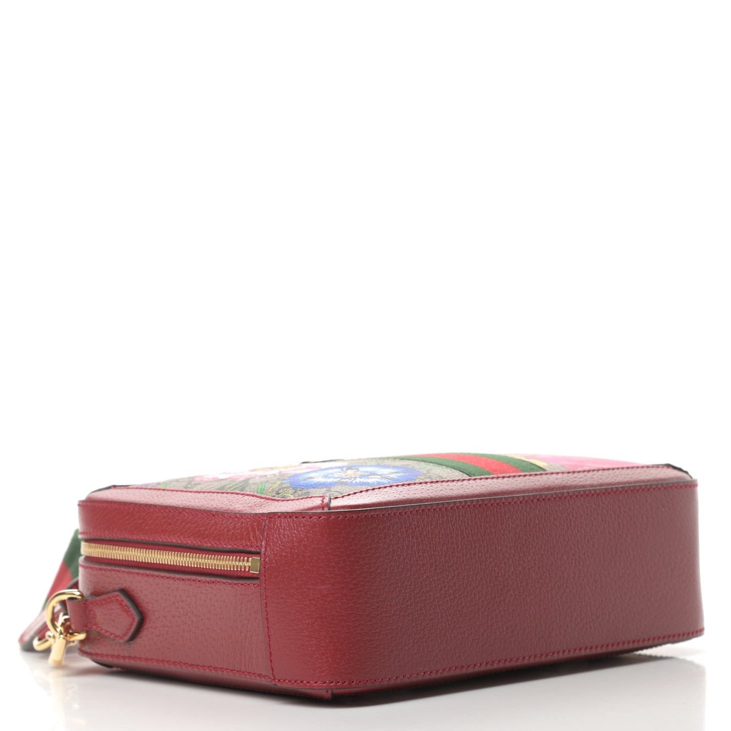 GG Supreme Monogram Flora Web Small Ophidia Top Handle Shoulder Bag Hibiscus Red