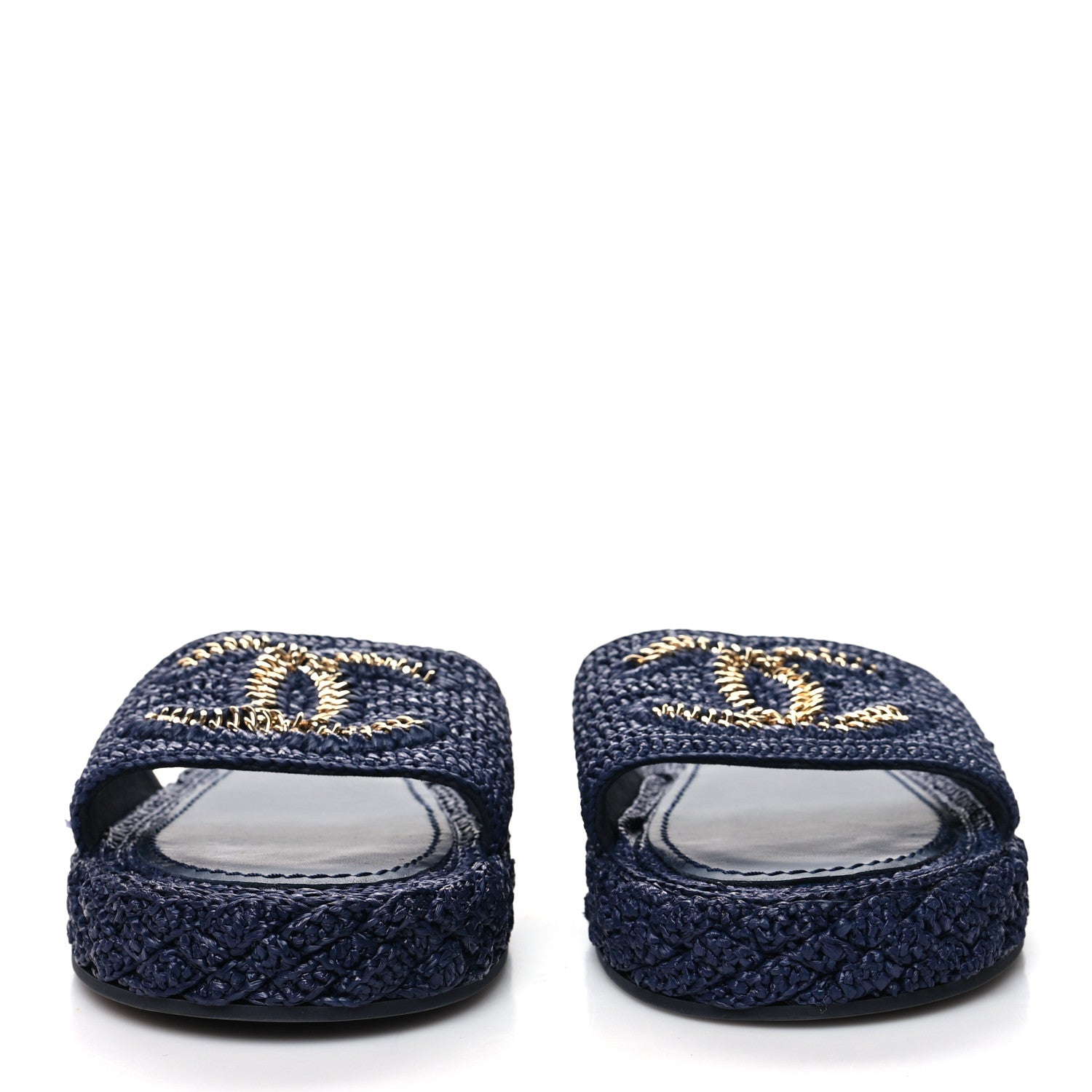 Chanel Cord CC Espadrille Slip On Sandals 41 Navy Blue 2 of 8