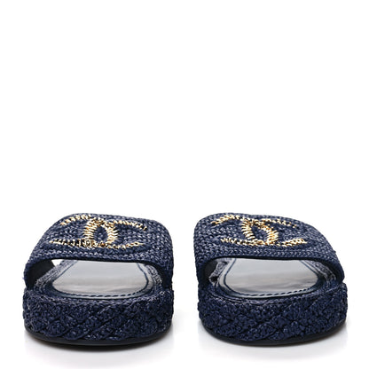 Chanel Cord CC Espadrille Slip On Sandals 41 Navy Blue 2 of 8