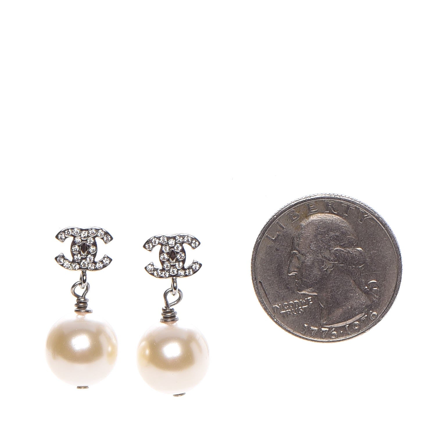 Chanel Crystal Pearl CC Drop Earrings 2 of 6