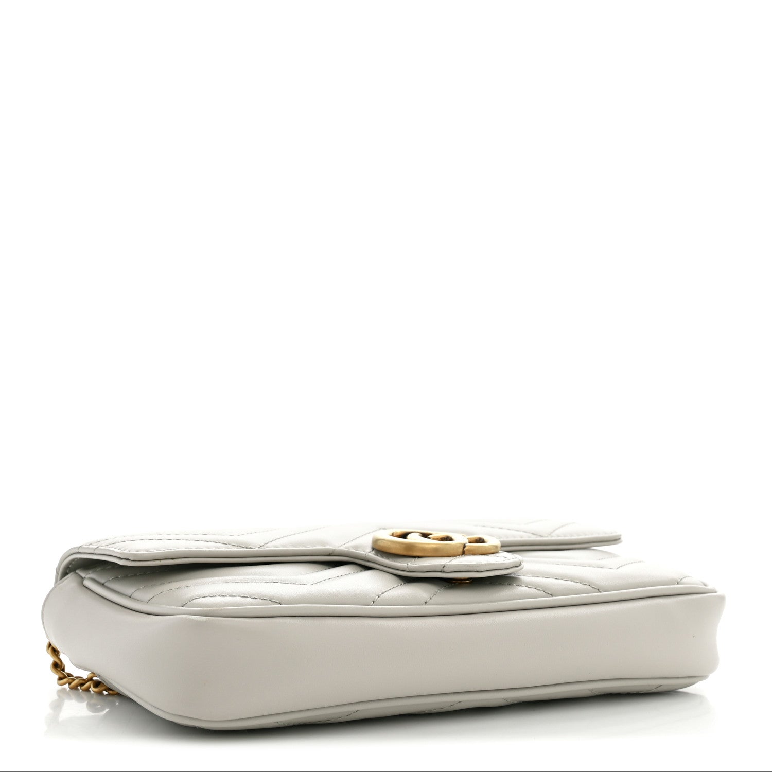 Gucci Calfskin Matelasse Mini GG Marmont Shoulder Bag With Card Holder Light Grey Salvy Green 5 of 14