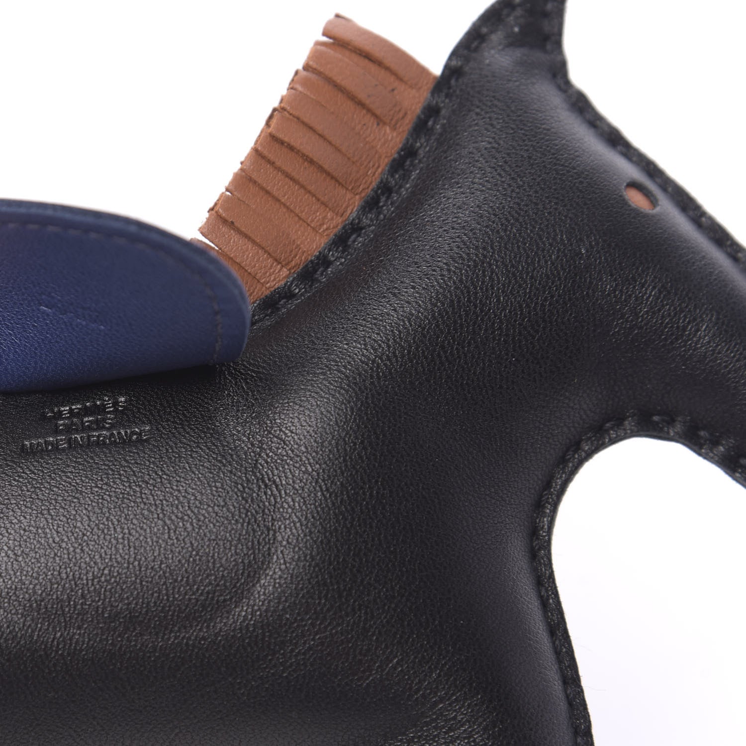 Hermes Milo Lambskin Grigri Rodeo Horse Bag Charm GM Black Bleu Saphir Gold 4 of 5