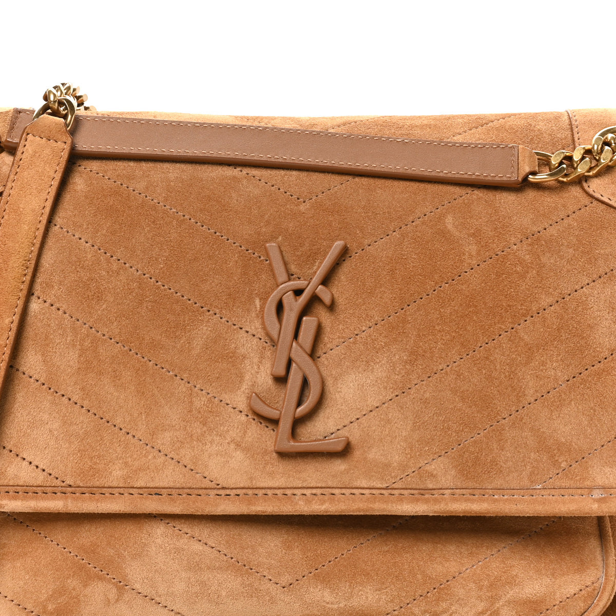 Suede Monogram Medium Niki Chain Satchel Cinnamon