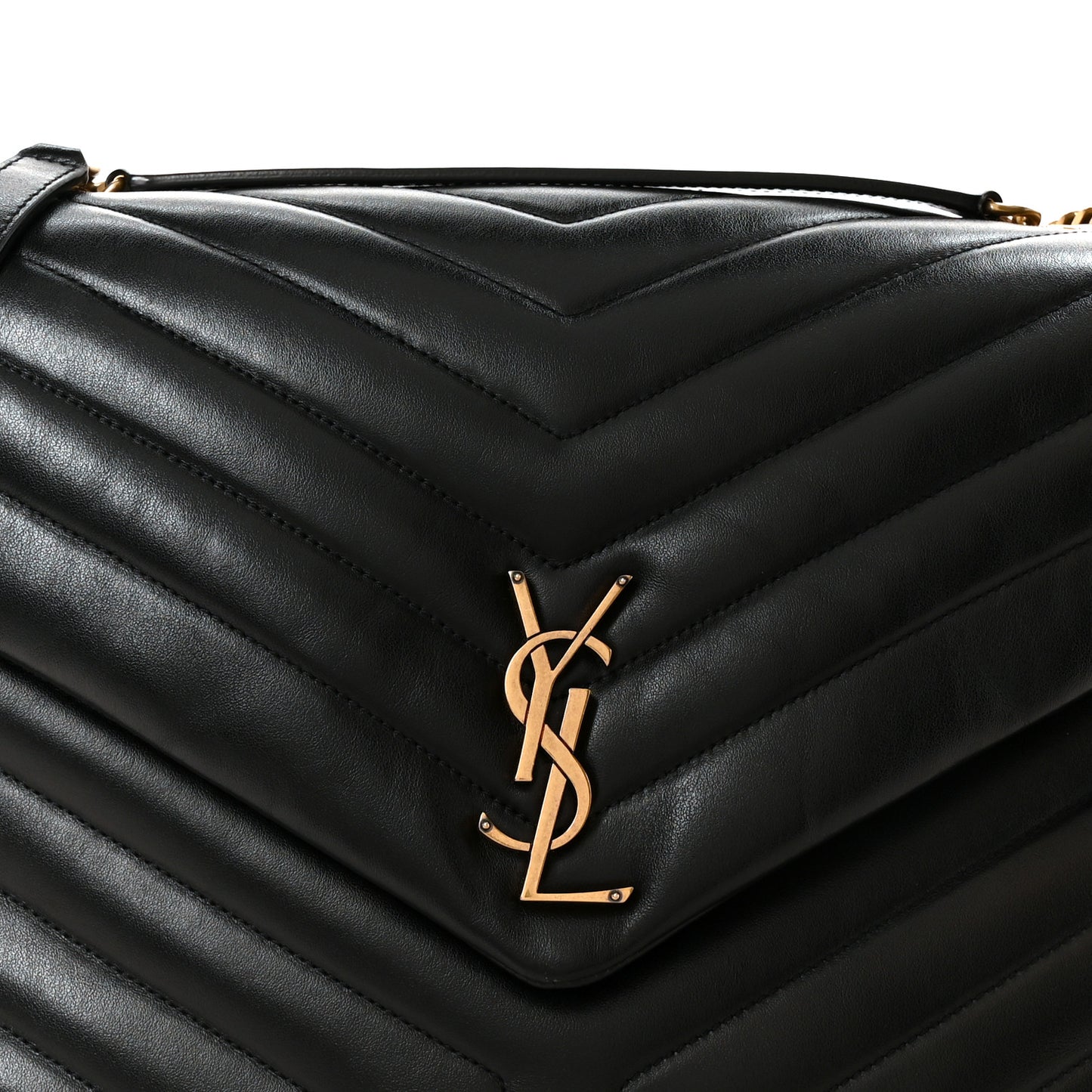 Calfskin Y Quilted Monogram Large Loulou Chain Satchel Black