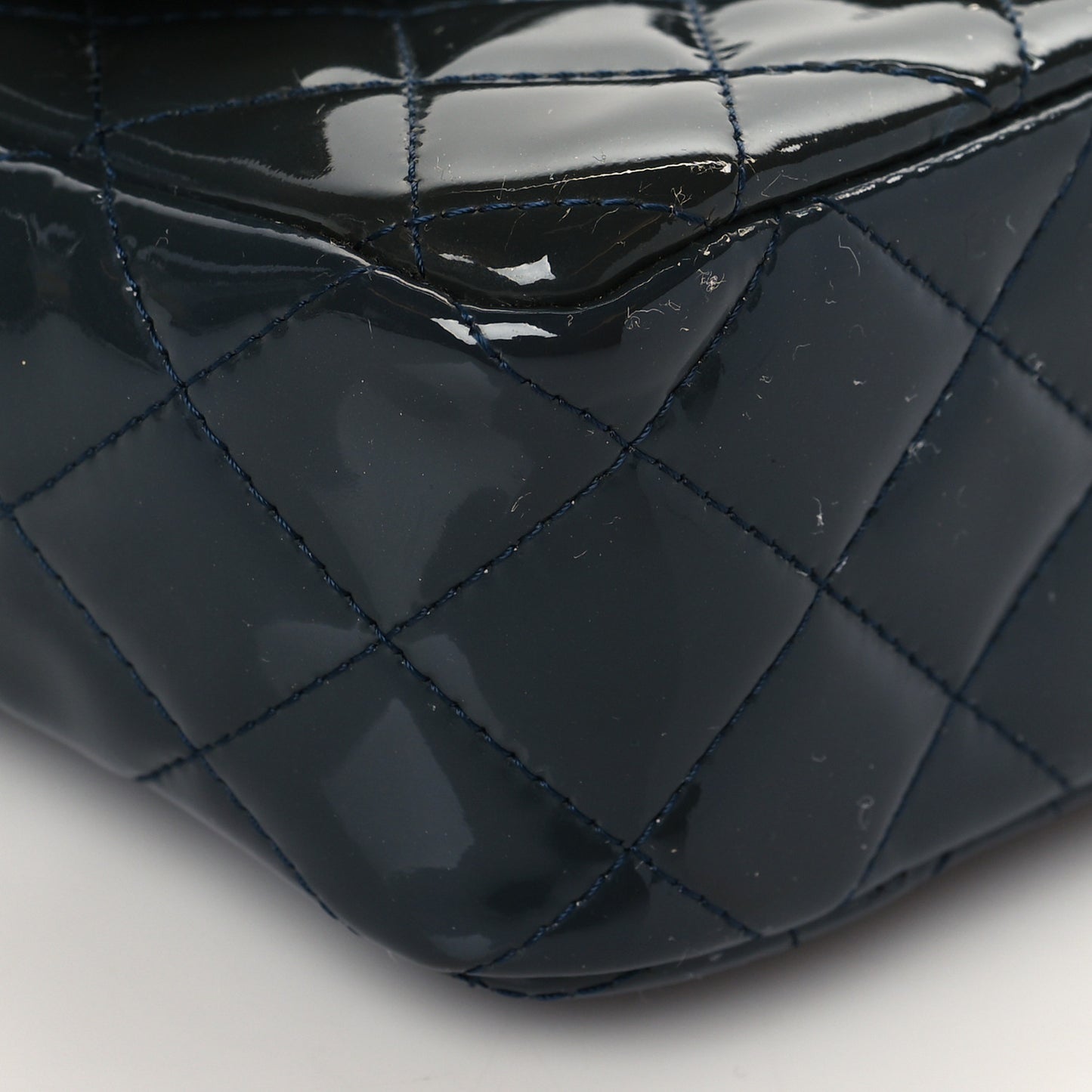 Patent Calfskin Quilted Mini Rectangular Flap Navy Blue