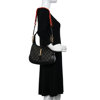 Gucci Jacquard Denim GG Monogram Small Jackie 1961 Hobo Black Ivory 2 of 11