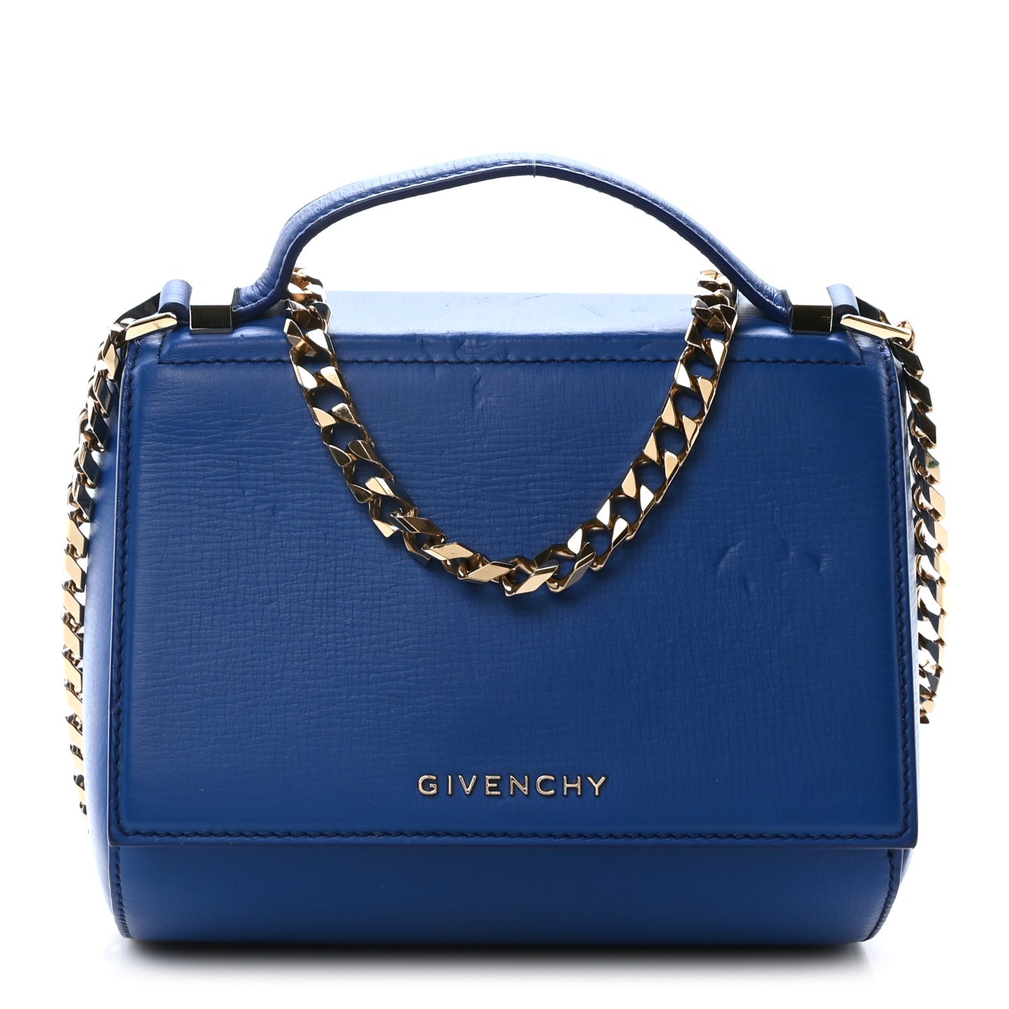 Textured Calfskin Mini Pandora Box Chain Crossbody Bag Blue