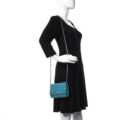 Chanel Patent Quilted Wallet On Chain WOC Turquoise Blue 2 of 11