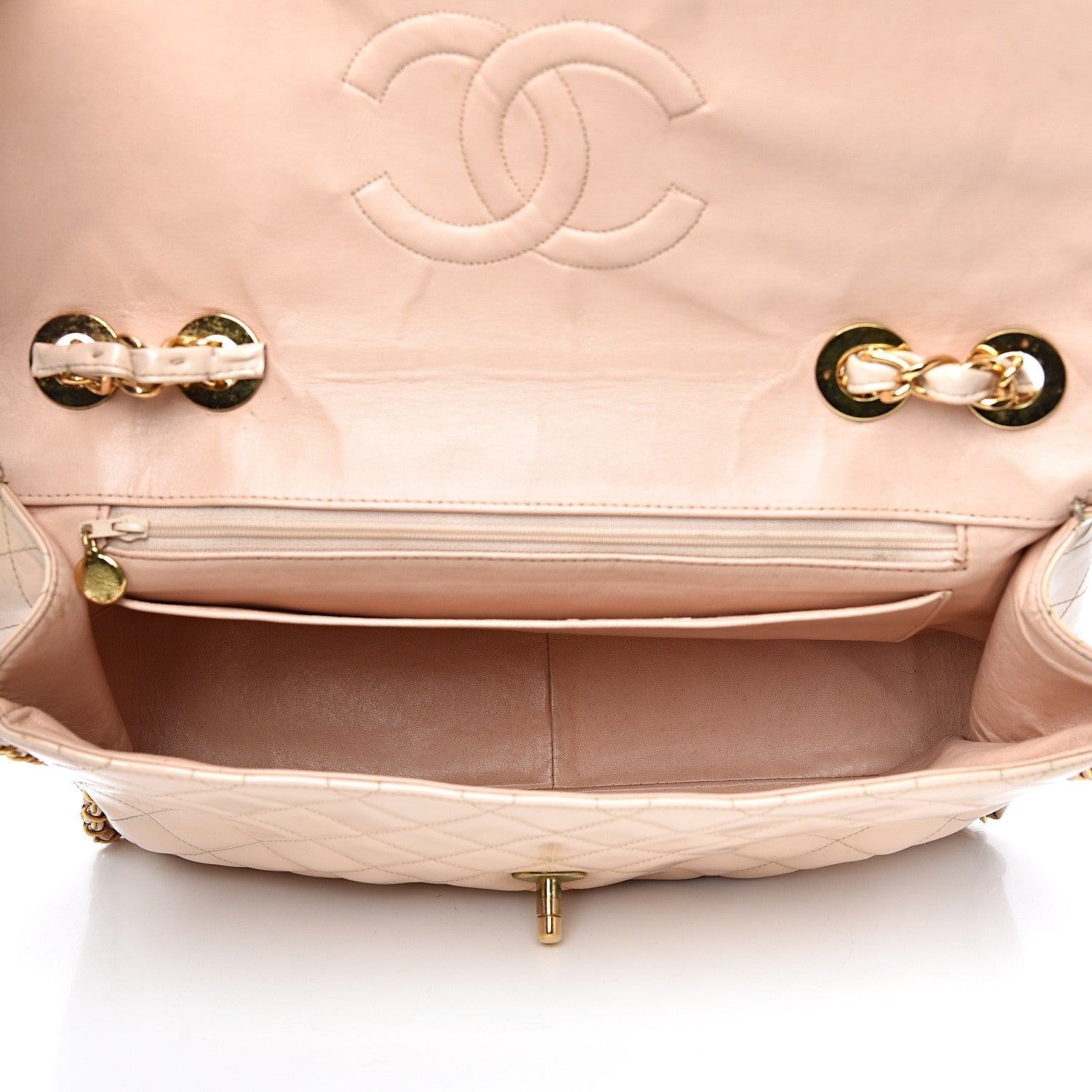 Chanel Patent Quilted Jumbo XL Chain Around Flap Beige 4 of 19