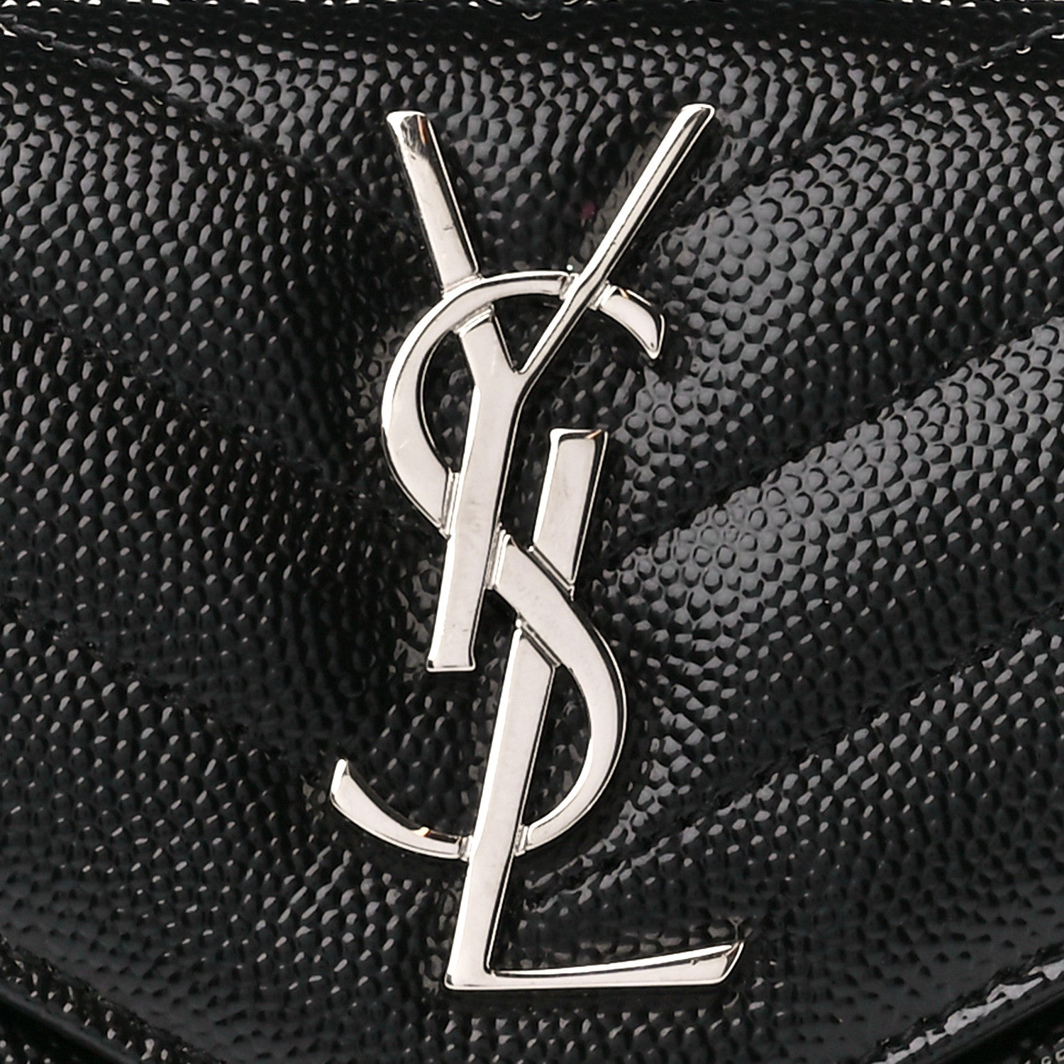 Saint Laurent Grain De Poudre Matelasse Chevron Monogram Compact Tri Fold Wallet Black 9 of 12