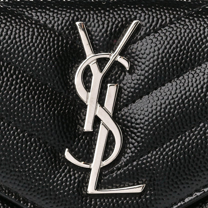 Saint Laurent Grain De Poudre Matelasse Chevron Monogram Compact Tri Fold Wallet Black 9 of 12