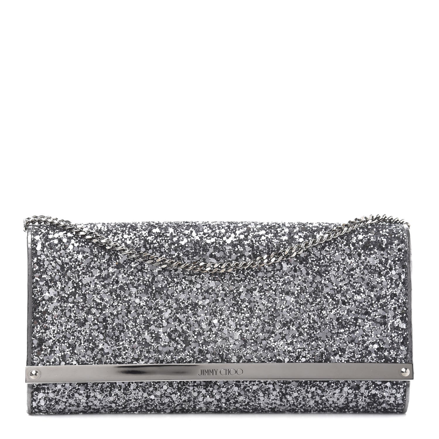 Jimmy Choo Glitter Milla Wallet on Chain Silver 1 of 10