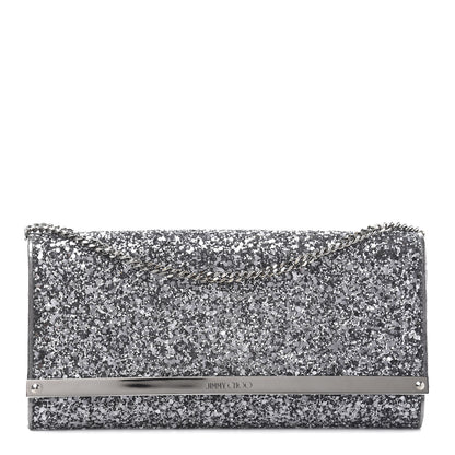 Jimmy Choo Glitter Milla Wallet on Chain Silver 1 of 10