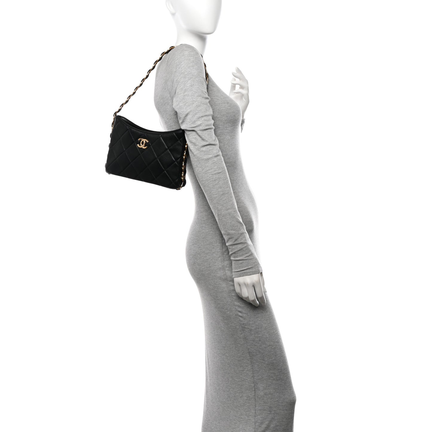 Lambskin Quilted Small CC Links Hobo Black