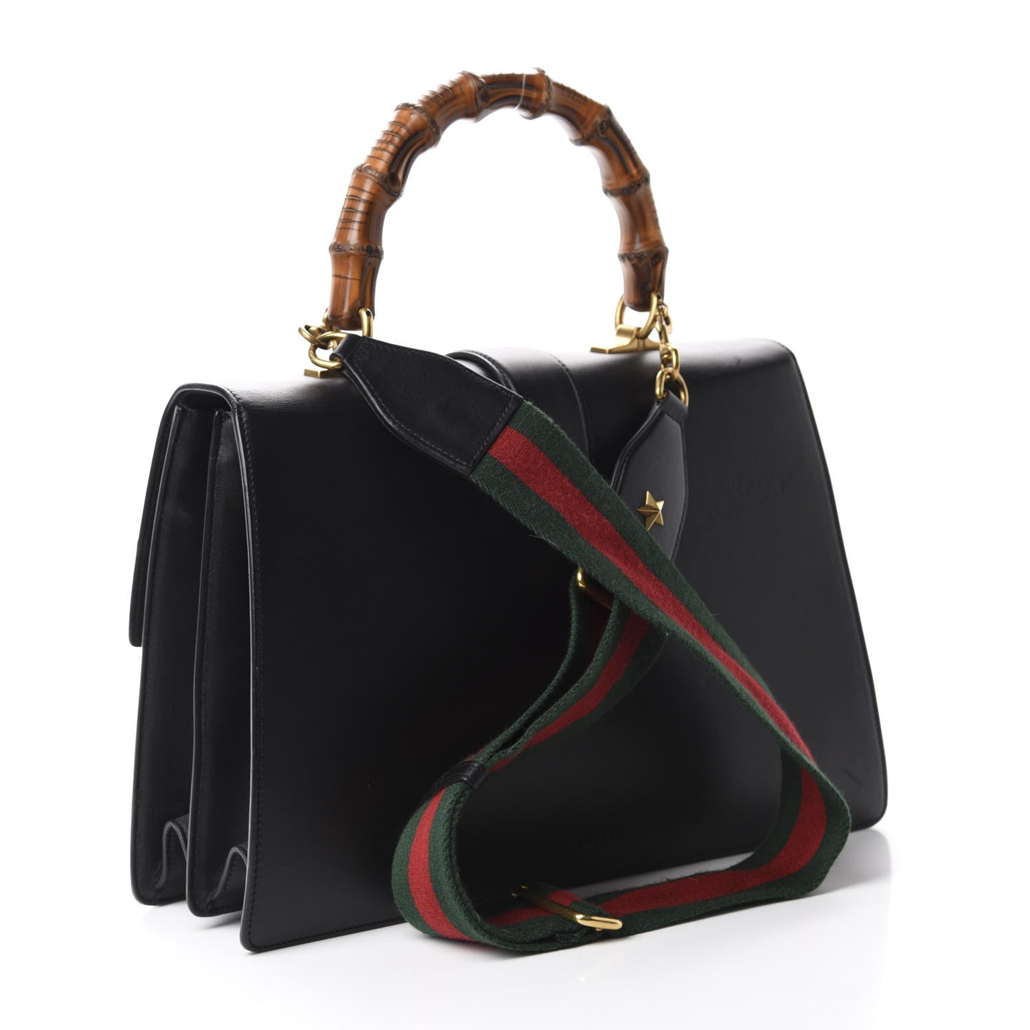 Gucci Calfskin Bamboo Web Large Dionysus Top Handle Bag Black Bright Evergreen Hibiscus Red 4 of 12