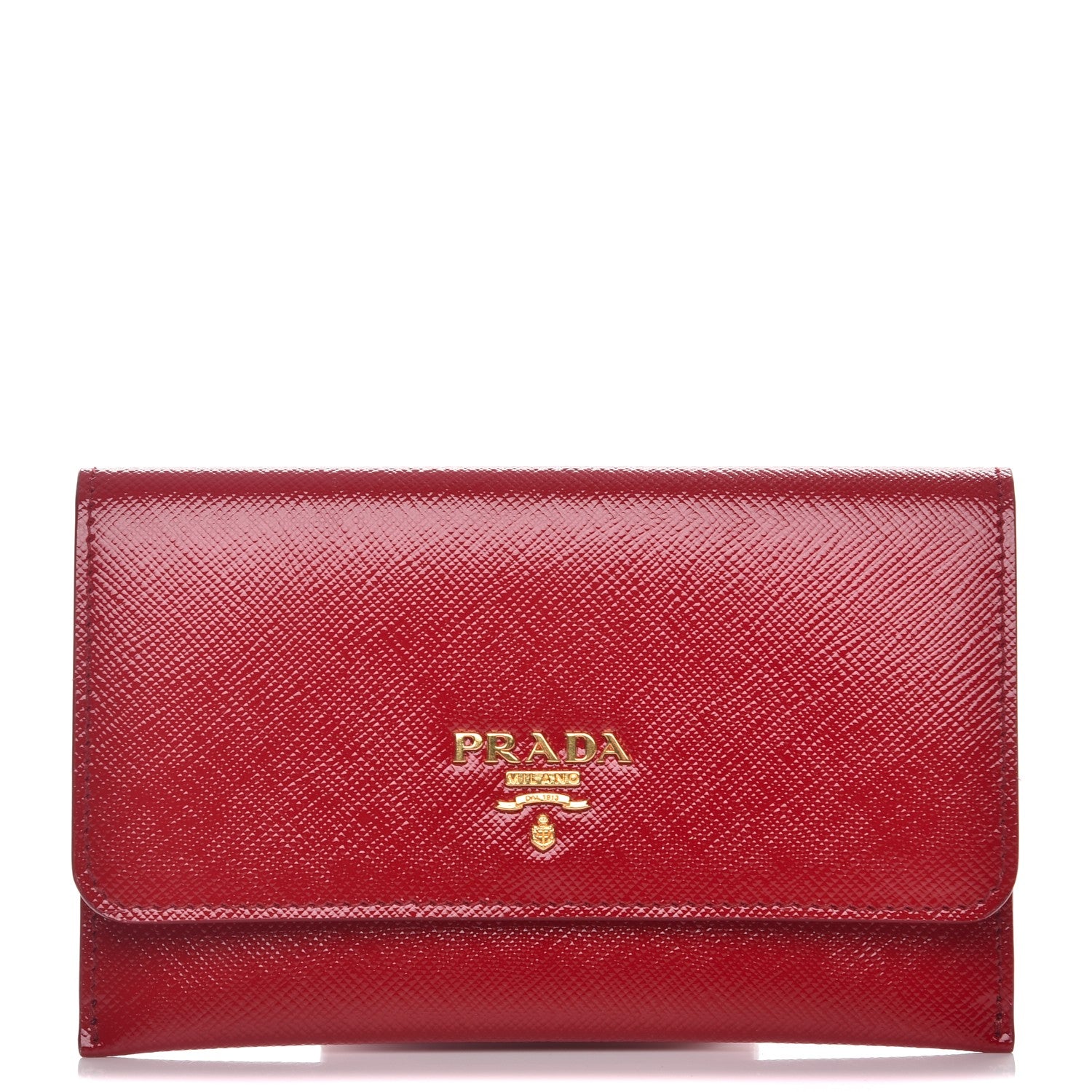 Prada Saffiano Vernice Metal Card Holder Rosso 1 of 8