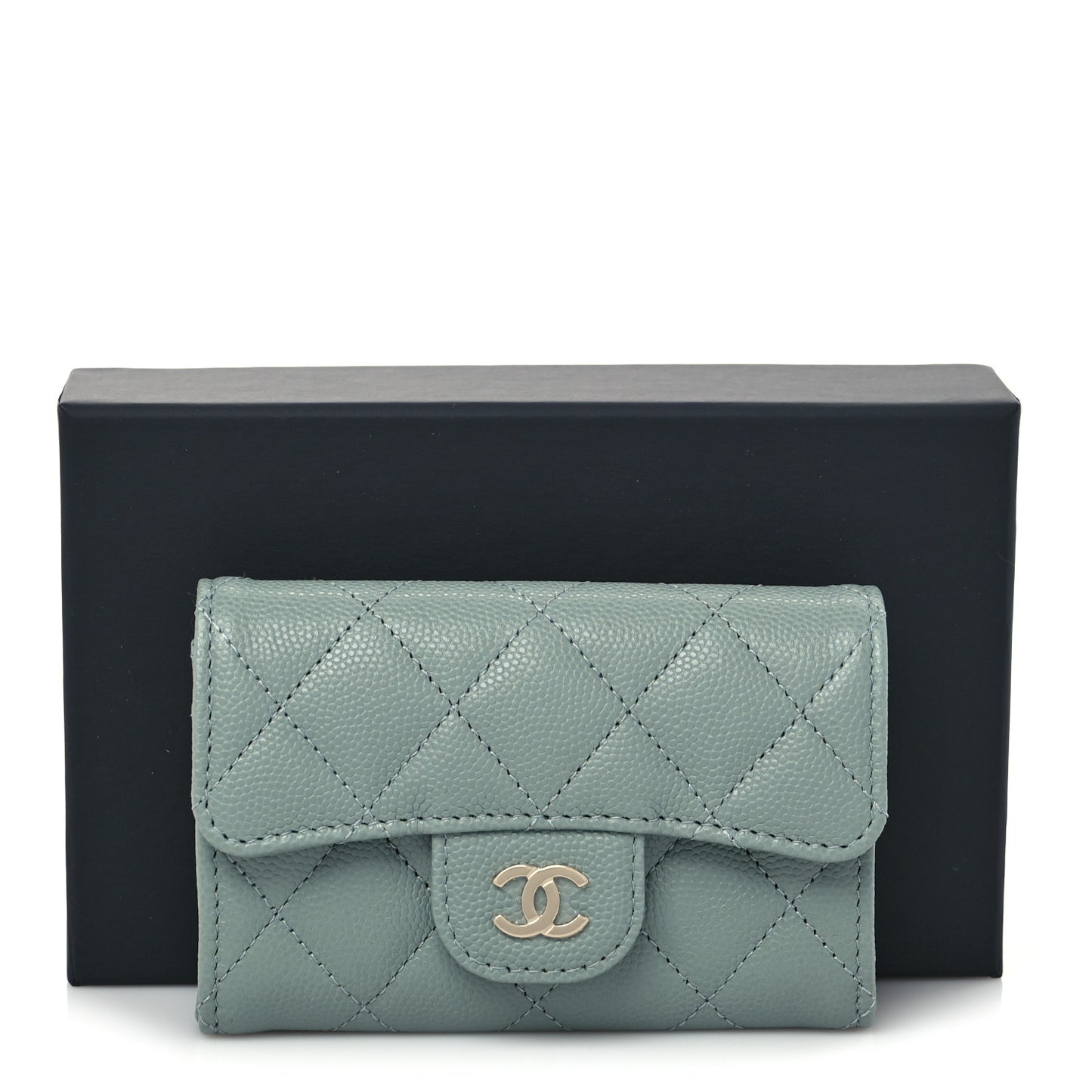 Caviar Quilted Flap Card Holder Wallet Grey